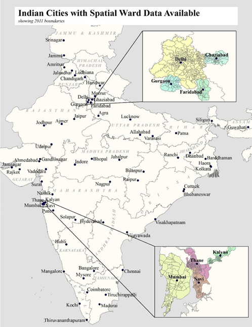Indian Cities with Spatial Ward Data Available