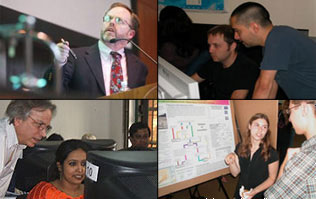 four-paneled image of CIESIN staff and interns in trainings and giving presentations