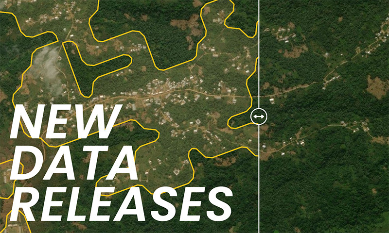 GRID3 data release announcement with a satellite image of settlement extents in Cameroon